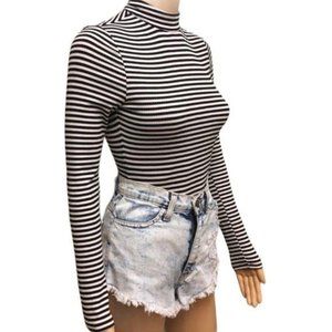 Xhilaration Black White Striped Mock Neck Bodysuit